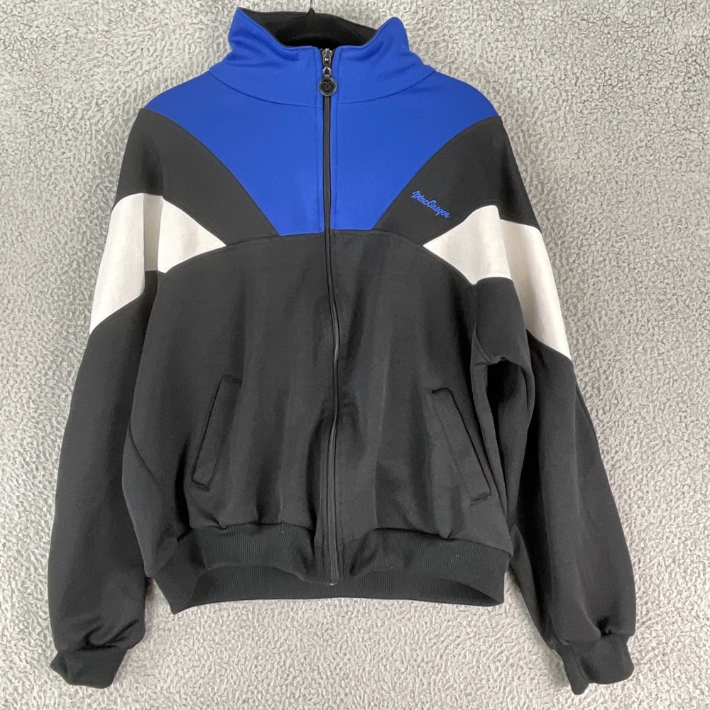 MacGregor Track Jacket Mens L Black Blue White Colorblock Full Zip Sportswear
